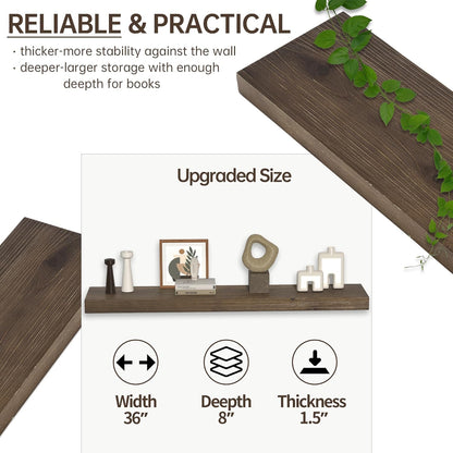 Floating Shelves for Wall, USA-Sourced Fir Wood 36 Inch Wall Shelves Set of 2, Natural Rustic Solid Wooden Floating Shelves Wall Mounted, Nursery Book Storage Shelf, Display Shelf for Bathroom