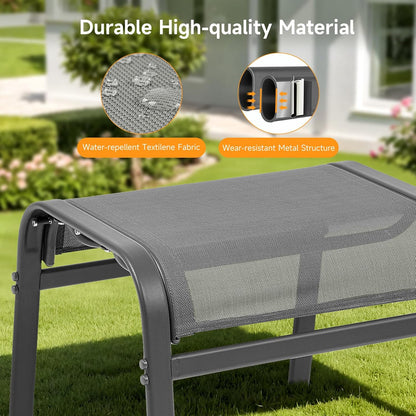 Outdoor Ottoman Set of 2, All Weather Outdoor Foot Stool with Supportive Textliene and Metal Frame, Stackable Oversized Outdoor Foot Rest for Furniture Patio Garden Pool, Grey