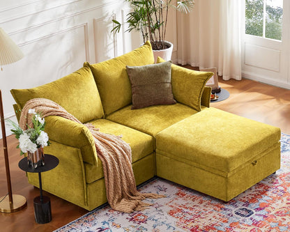 Oversized Loveseat Sofa, Modern Modular Sectional Couch Yellow Fluffy Chenille Mid Century 2-Seat 24.5" Deep Seat for Apartment, Living Room, Bedroom