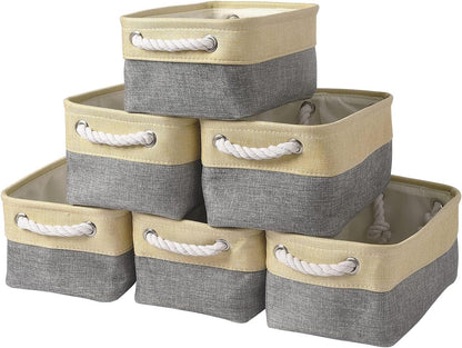 TcaFmac Organization and Storage Bins for Shelves - Small 6 Pack 12x8x5.2 inch Collapsible Storage Basket for Organizing, Fabric Storage Cubes for Gifts Empty for Toy Books (Gold & Grey)