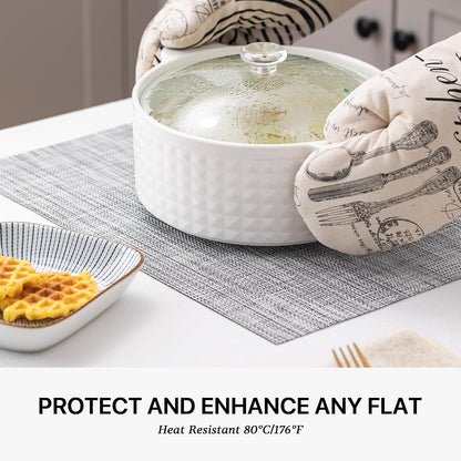 LEXMORE Placemats Set of 8 Vinyl/Plastic Woven Place Mats for Kitchen Table Indoor/Outdoor Washable Placemat Wipeable Dining Table Mats(Gray)