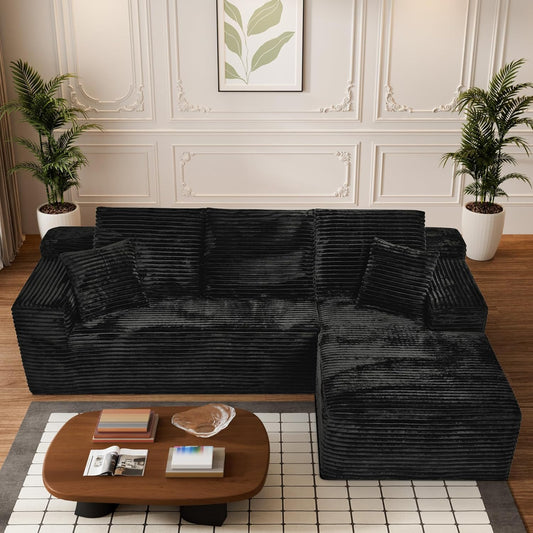 Modular Sectional Sofa Cloud Sectional Couch, 107" Comfy Fluffy L Shaped Black Couches for Living