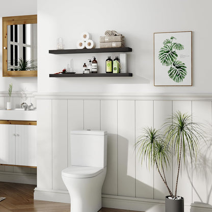 BGMG Wood Floating Shelves 36 inch Long,Wide Rustic Wooden Wall Shelves for Bathroom Living Room Bedroom Kitchen Farmhouse Set of 2-36x6.7x1.25 inch-Black