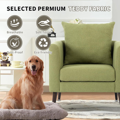 Barrel Accent Chair Set of 2 with Back Pillow, Large Upholstered Armchair with Solid Wood Legs Modern Reading Chairs for Living Room Bedroom