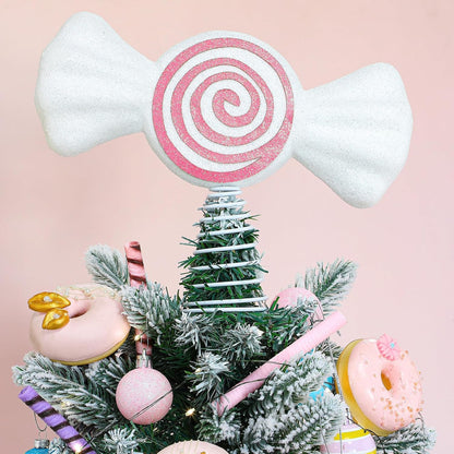 Retisee 9.8 in Large Pastel Candy Christmas Tree Topper Pink Candy Swirl Treetop Pink Pastel Candycane Christmas Ornaments for Xmas New Year Birthday Party Tree Decorations