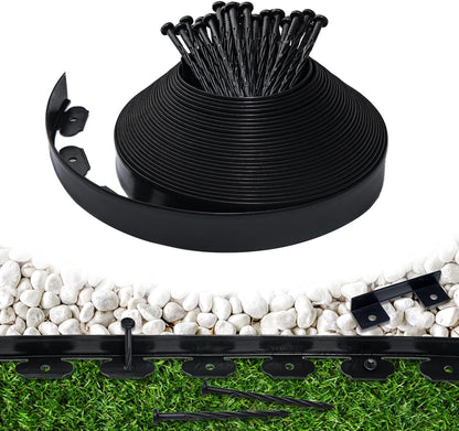 Landscape Edging Border 60 FT 2 Inch Tall with 120 Spikes, Plastic Edging for Landscaping, Garden Edging Border， Flower Bed, Paver and Lawn Edging Border, Black