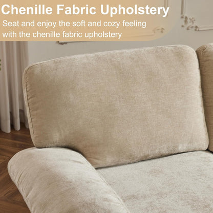 Karl home U-Shape Sectional Sofa Couch 111" Modern 4-Seat Sofa with Chaises Chenille Fabric Upholstered Covertible Couch with Wood Grain Legs for Living Room, Reception Room, Apartment, Khaki