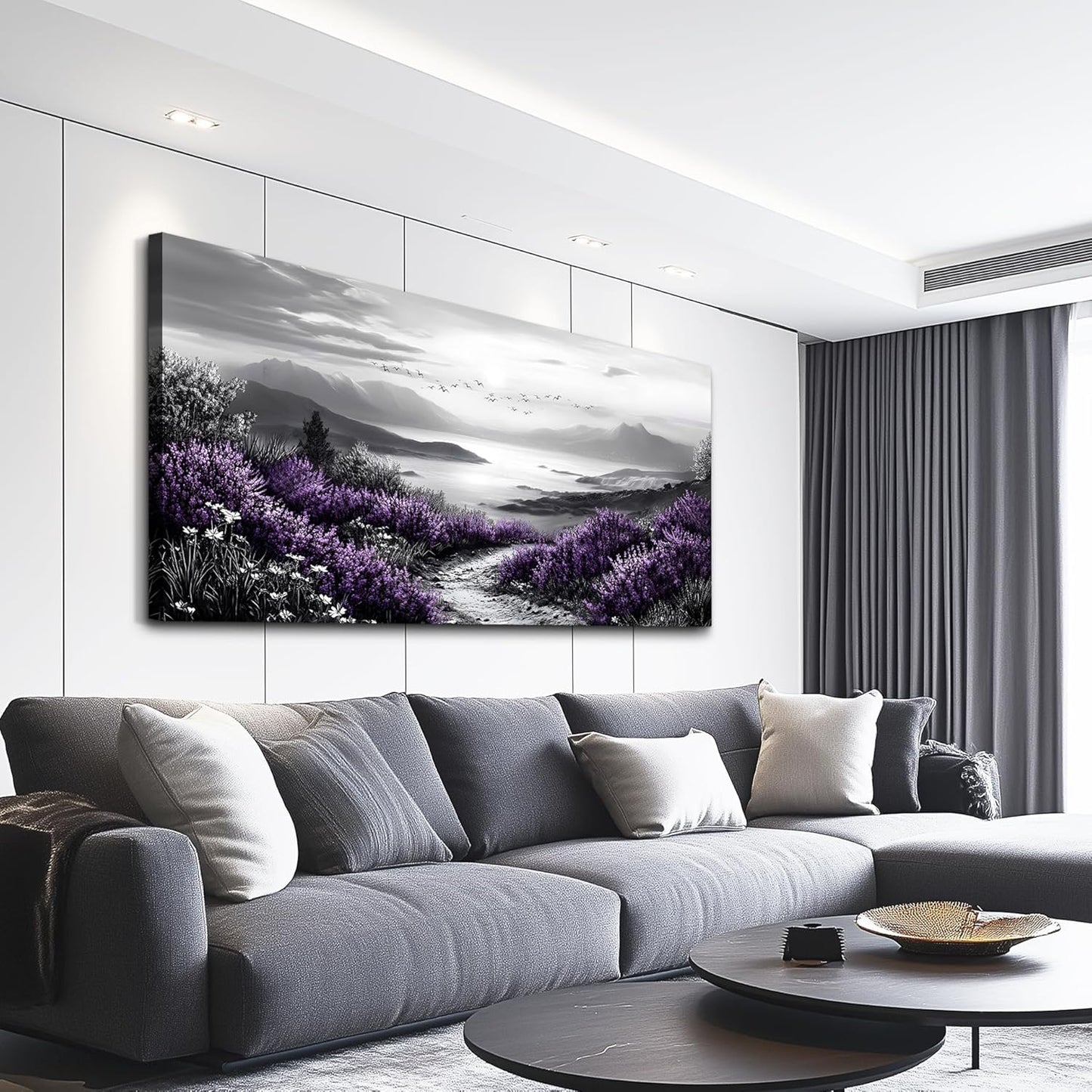 KELIYUAN Large Purple Grass Wall Art Home Decor Bedroom Office Black And White Landscape Modern Printed Canvas Wall Decor Natural Scenery Living Room Decoration Can Be Hung Directly 30x60 Inches
