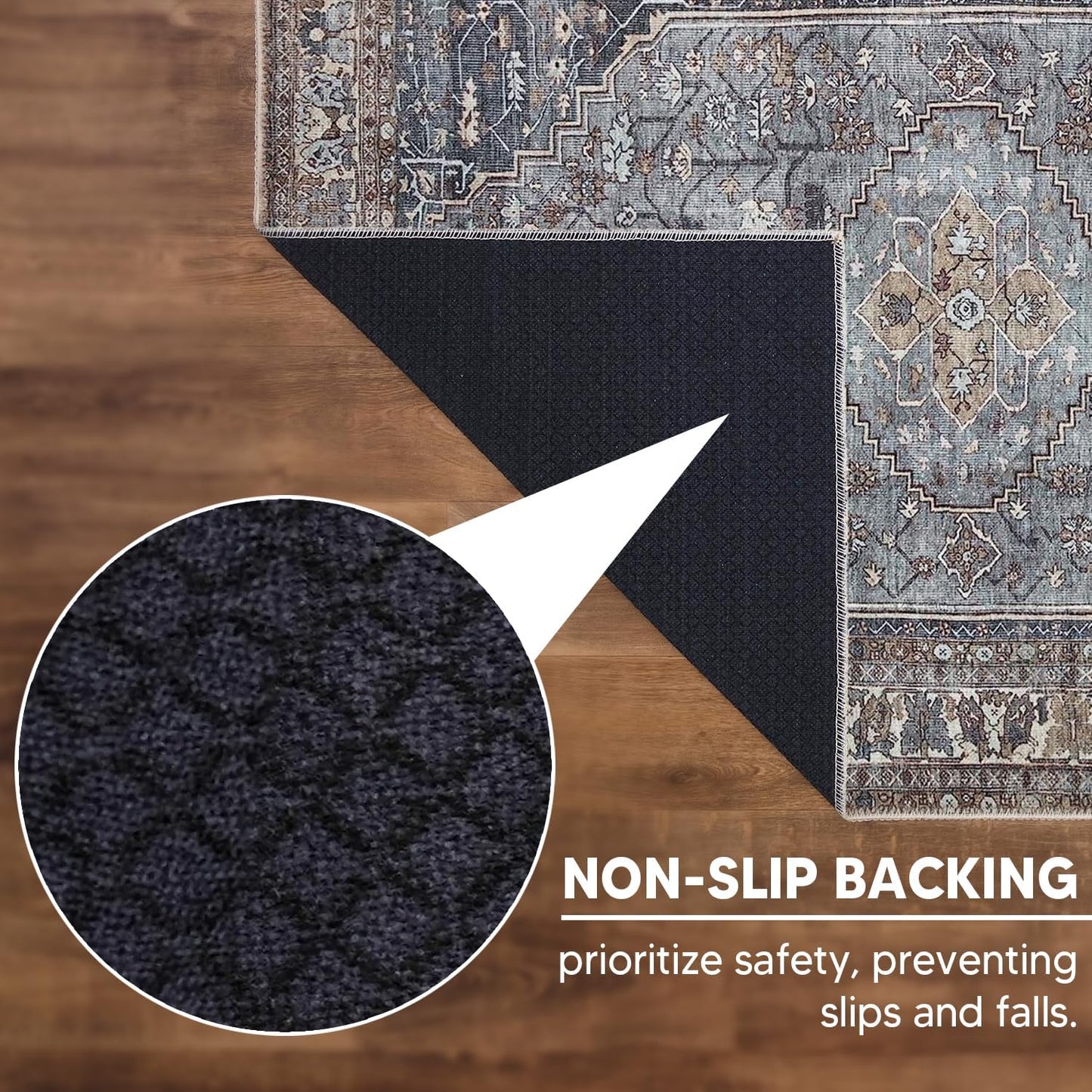 Keen Home Design 4x6 Rug - Machine Washable Area Rug with Non-Slip Backing, Ideal for Living Room, Dining Room, Bedroom - Vintage, Easy Clean, Durable, Low Pile Rug - (4' x 6')