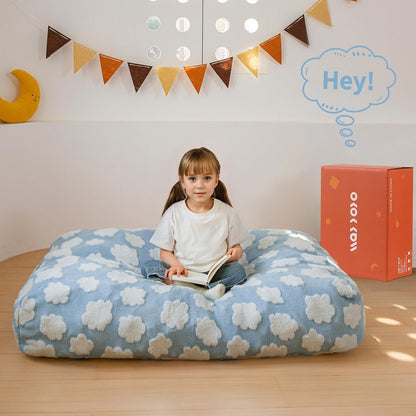 MAXYOYO Bean Bag Chair Bed for Kids, Convertible Bean Bag from Lazy Chair to Floor Bed, Fresh Cloud Design Cover, Stuffed Floor Sofa Couch for Boys and Girls, High-Density Foam Filling, Blue