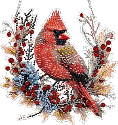 EOBROMD Diamond Hanging Art Kits for Adults Cardinal Birds, Suncatcher Diamond Art Painting, DIY Special Shaped Rhinestone Kits for Adults, Window Pendants Home Garden Wall Hanging Ornament