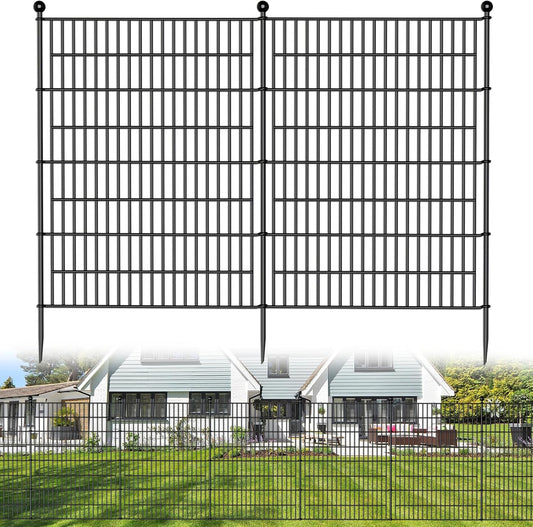 4 Panels No Dig Decorative Outdoor Garden Fence for Yard, 48 in(H) X 10.5 ft(L) Animal Barrier Fencing Rustproof Metal Wire Panel Border for Dog, Rabbits, and Patio Temporary Ground Stakes