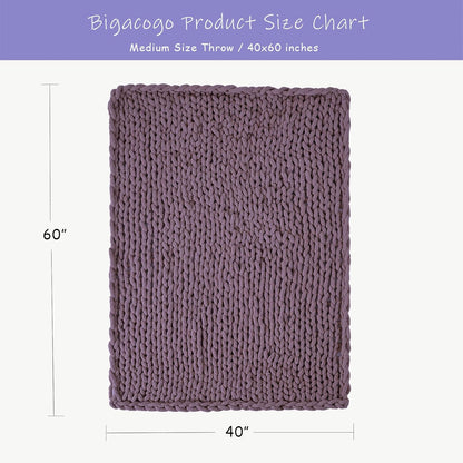 Bigacogo Chunky Knit Throw Blanket for Couch, 40x60 inches, 100% Hand Knitted with Thick Jumbo Chenille Yarn, Cozy Soft Large Rope Knot Cable Crochet Blankets for Sofa Bed Living Room, Winter Grape