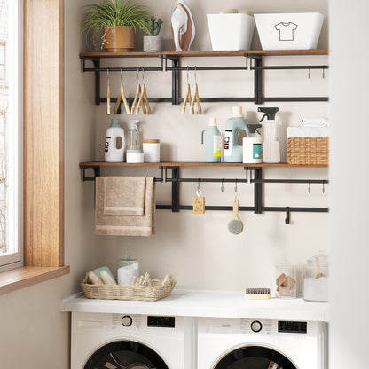 VASAGLE Laundry Room Shelf Wall Mounted, Coat Rack Shelf, with 8 Removable Hooks, for Entryway