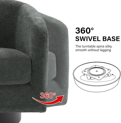 Swivel Barrel Accent Chair, Modern Round Chenille Fabric Arm Chair for Living Room, Bedroom, Comfy Club Reading Chairs for Adults（Chenille Fabric, Grey, Set of 4