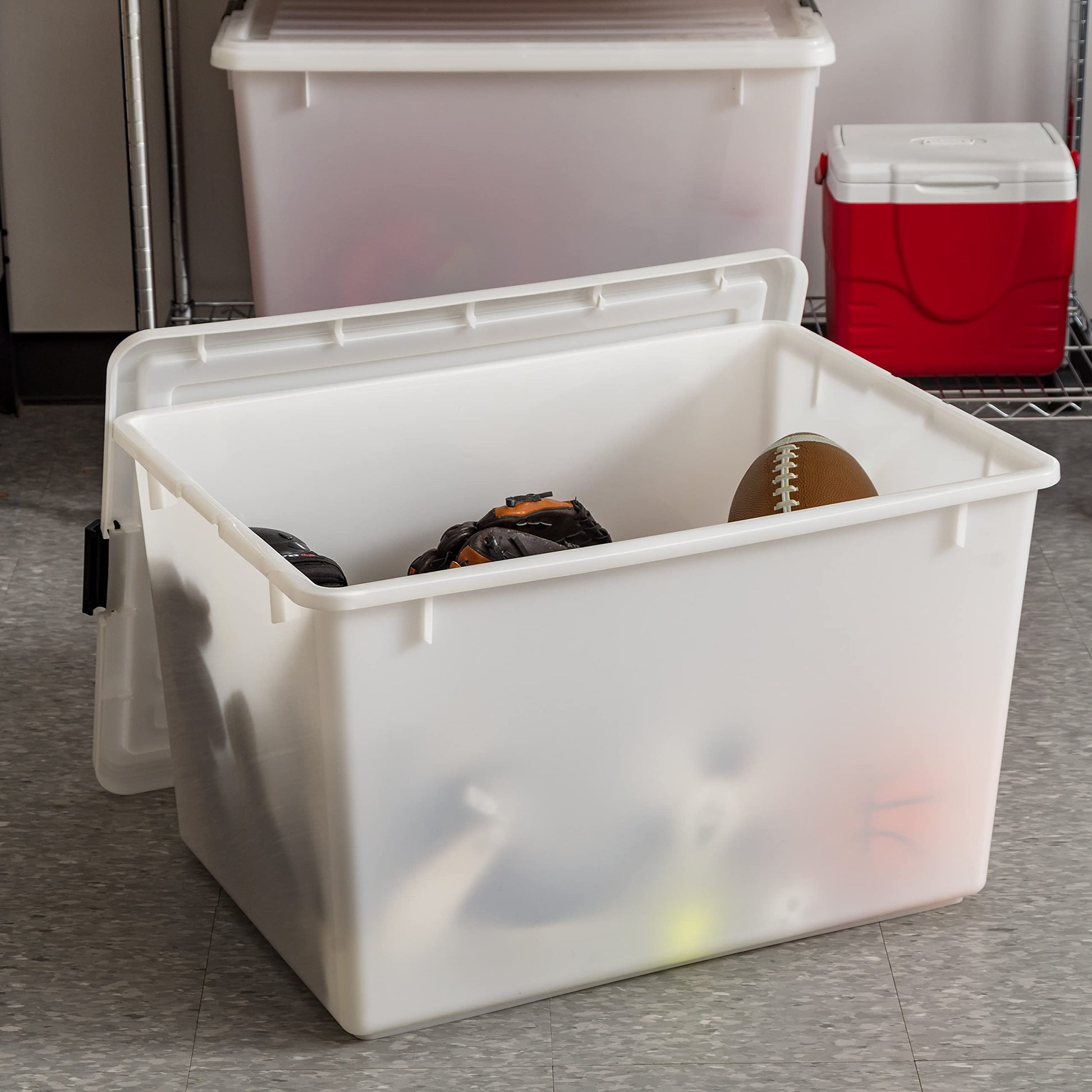IRIS USA 3-Pack 144 Qt Stackable Storage Bins with Lids, Pearl