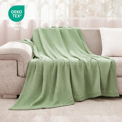 EMME Cotton Blanket Twin XL for Bed Soft Muslin Blankets 66"x90" Lightweight Breathable Layering Bedspread Coverlet All Season Gauze, Sage Green