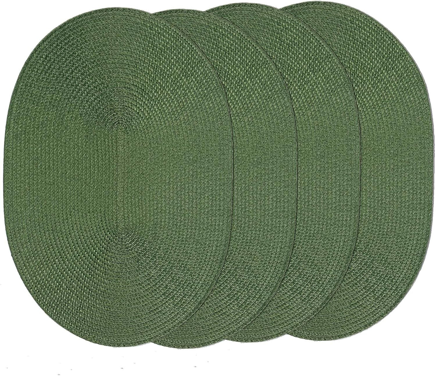 AHHFSMEI Placemats Set of 4 for Dining Table Washable Woven Vinyl Non-Slip 18x12 inches Placemat Heat-Resistant Durable Table Mats for Dining Table Easy to Clean (Oval Green, 4)