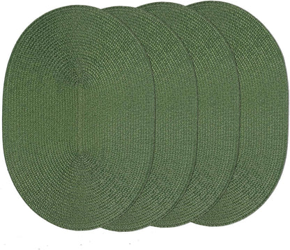 AHHFSMEI Placemats Set of 4 for Dining Table Washable Woven Vinyl Non-Slip 18x12 inches Placemat Heat-Resistant Durable Table Mats for Dining Table Easy to Clean (Oval Green, 4)