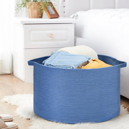 Ravinte Large Storage Basket - 22"x 22"x 14" Blanket Basket for Living Room, Baby Toy Storage Basket, Cotton Rope Basket Woven Laundry Basket (Blue)