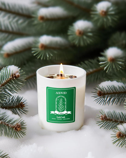 AOOVOO Winter Candles Set for Women - 4 Pack Candles for Home Scented, Aromatherapy Candle with Crystals, 28 oz 200 Hour Long Lasting Candle, Winter Fragrance of Cedar, Fir, Hot Cocoa, Vanilla Cake