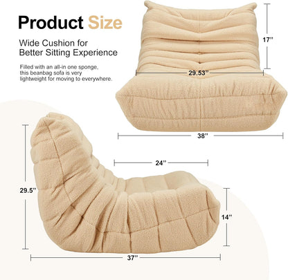 Bean Bag Chairs for Adults Giant Bean Bag Chair Memory Foam BeanBag Chair Big Bean Bag Sofa with Filler Faux Fur Fireside Beanbags Lazy Sofa for Living Room Bedroom Dorm Office (Khaki Teddy)