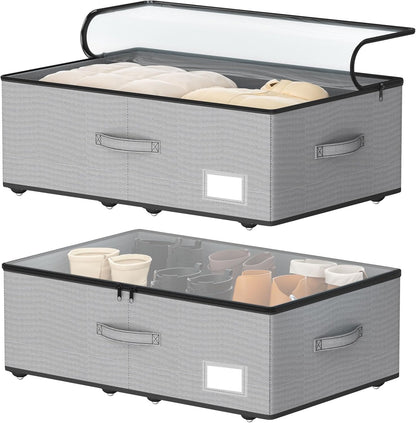 Under Bed Storage with Wheels, No Assemble Required 10 inches height Under Bed Storage bins,Large capacity Rolling Under bed Shoe Storage containers，dorm under bed storage drawers