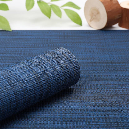 Myir JUN Placemats Set of 8, Vinyl Woven Placemats Place Mats Indoor Set of 8 Washable Table Mats Non-Slip Place mats for Dining Table (Dark Blue, Set of 8)