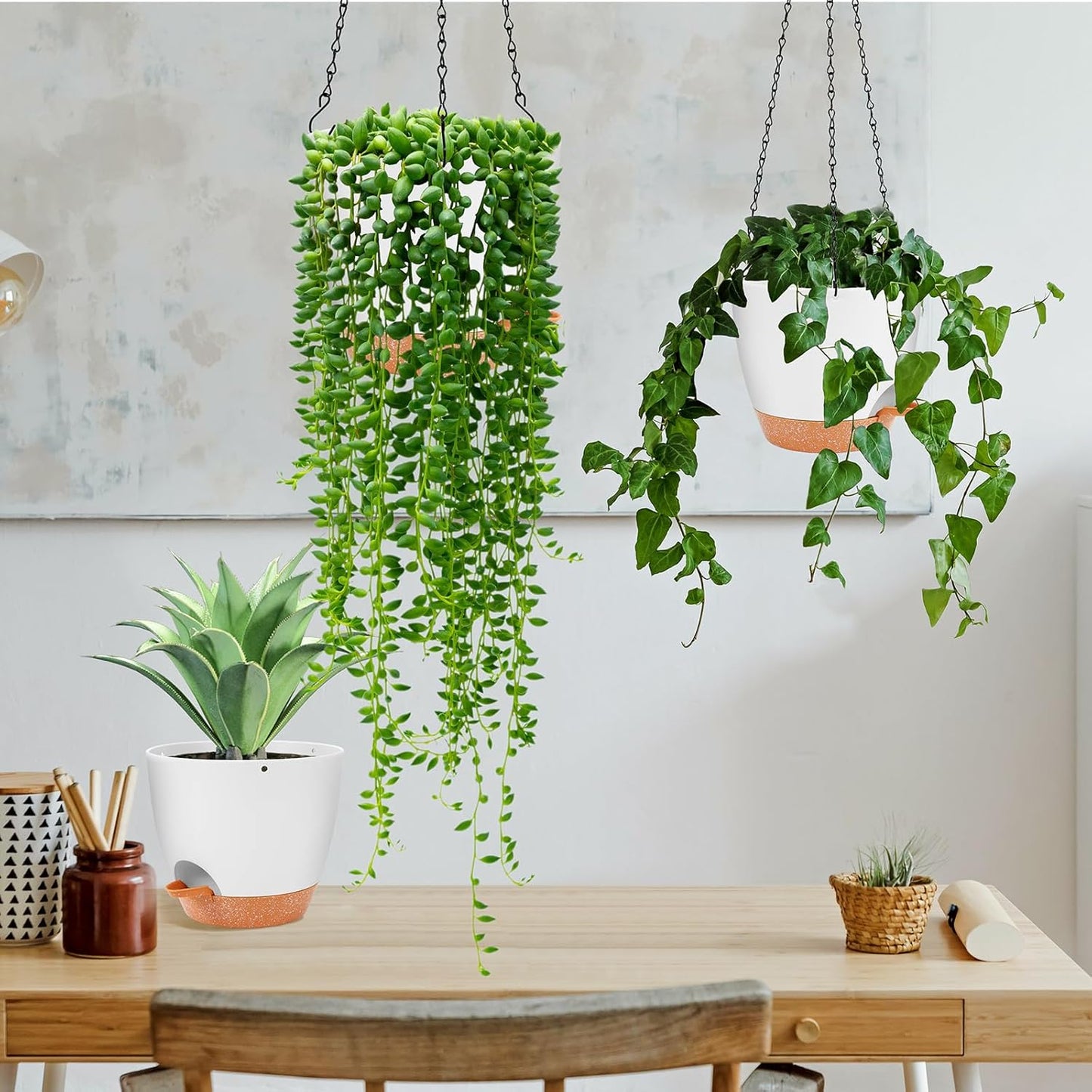 GARDIFE Hanging Planter, 8 inch Hanging planters for Indoor. Outdoor Plants, Self Watering Plant Pot, 2 Pack Large self Watering Hanging Planter (8-White, 8 inch)
