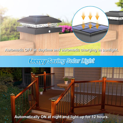 VOLISUN 4x4 Solar Post Cap Light 16pack,Solar Fence - Post Lights Outdoor Waterproof for Wooden/Vinyl Post, White Deck Post Cap Light Solar Powered with Warm White for Garden/Patio/Porch, Black