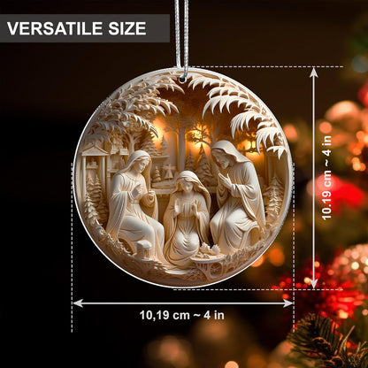 Jabihome Christmas Ornaments 2025, Exchange for Women, Men, Collectible Dated Year Ornaments for Tree, Unique Acrylic Suncatcher, Printed Stained Glass Effect Decor (Nativity Scene)