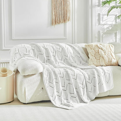 Longhui bedding Chunky Cotton Knit Throw Blanket for Couch, Sofa, Bed, or Chair, Decorative Breathable Fall Cable Knit Blanket 60 x 80 Inches, Large Medium Weight Cream