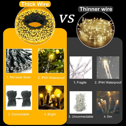 2 Pack Christmas Lights Outdoor, Total 200FT 600LED Christmas Tree Lights with 8 Modes Waterproof, Green Wire String Twinkle Lights for Indoor Home Garden Xmas Party Holiday Decorations, Blue