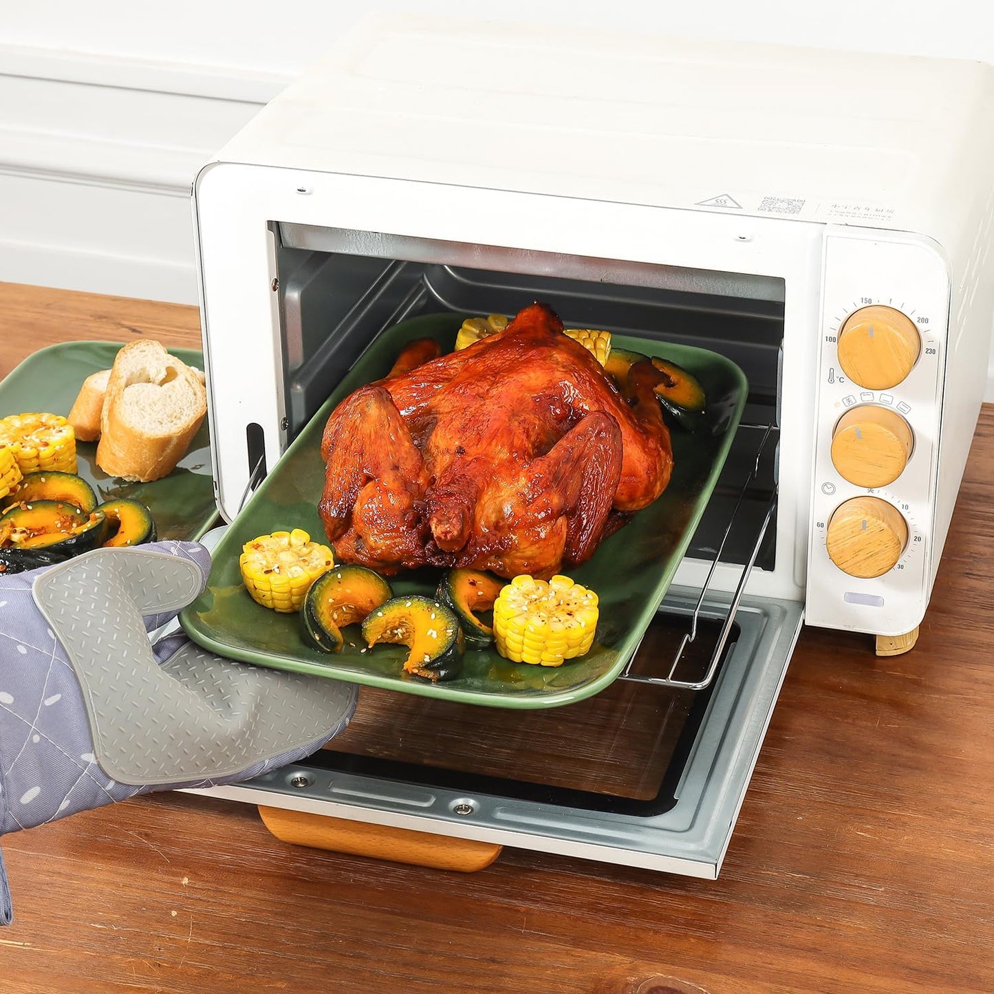 vicrays Ceramic Rectangle Serving Platters - 14" 12" 10" Porcelain Serving Trays Plates for Party BBQ Appetizers Sushi Dessert - Microwave Oven and Dishwasher Safe - Set of 3 Green