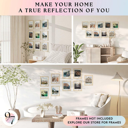 97 Decor Vintage Travel Wall Decor - Around World Travel Wall Art, Trendy City Wall Art Prints, Retro New York Europe Aesthetic Destination Pictures (8x10 Unframed)