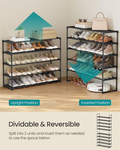 SONGMICS Shoe Rack, 10-Tier Shoe Organizer, Metal Storage Shelf, Upright or Upside Down, for 44-55