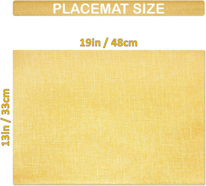 Placemat Set-Washable Place Mats for Parties, Elegant Table Mats for Kitchen Table, Set of 4 Dining Table Placemats, Heat-Resistant Cloth Placemats for Indoor and Outdoor,13x19-Yellow