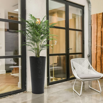 Worth Garden 2-Pack 25" H. Metal Planter with 2X Inside Pots - Hand-Hammered Texture Tall Tapered Plant Pots - Large Handcrafted Flower Pot for Indoor Outdoor, Deck, Patio, Front Porch (Black)