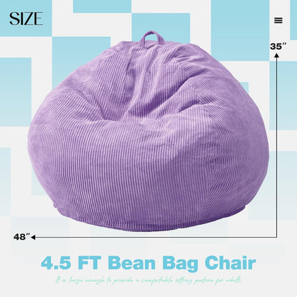 Hobestluk 4.5FT Bean Bag Chair Giant Bean Bag Chair with Filler Included Adult Bean Bag Chairs with Removable Cover for Bedroom Living Room - (Jumbo, Purple)