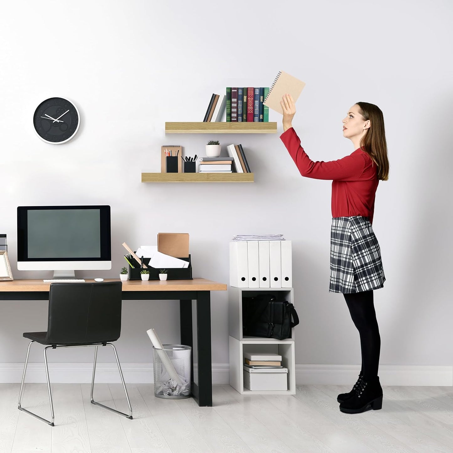 Sorbus Floating Shelves for Wall, Bathroom Shelves Wall Mounted for Kitchen, Bedroom, Bathroom Storage Over Toilet, Hanging Book Shelf for Ｗall Home Decor Living Room (Maple Wood, 2 Pack)