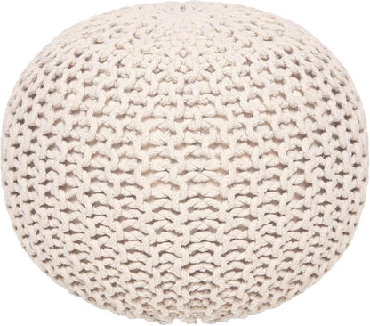 REDEARTH Round Pouf Ottoman - Cable Knitted Boho Poof - Home Décor Cord Pouffe Handmade Circular Footrest for Living Room - Bedroom - Kids Bedroom - 100% Cotton Pouf (19.5"x19.5"x14") - Natural