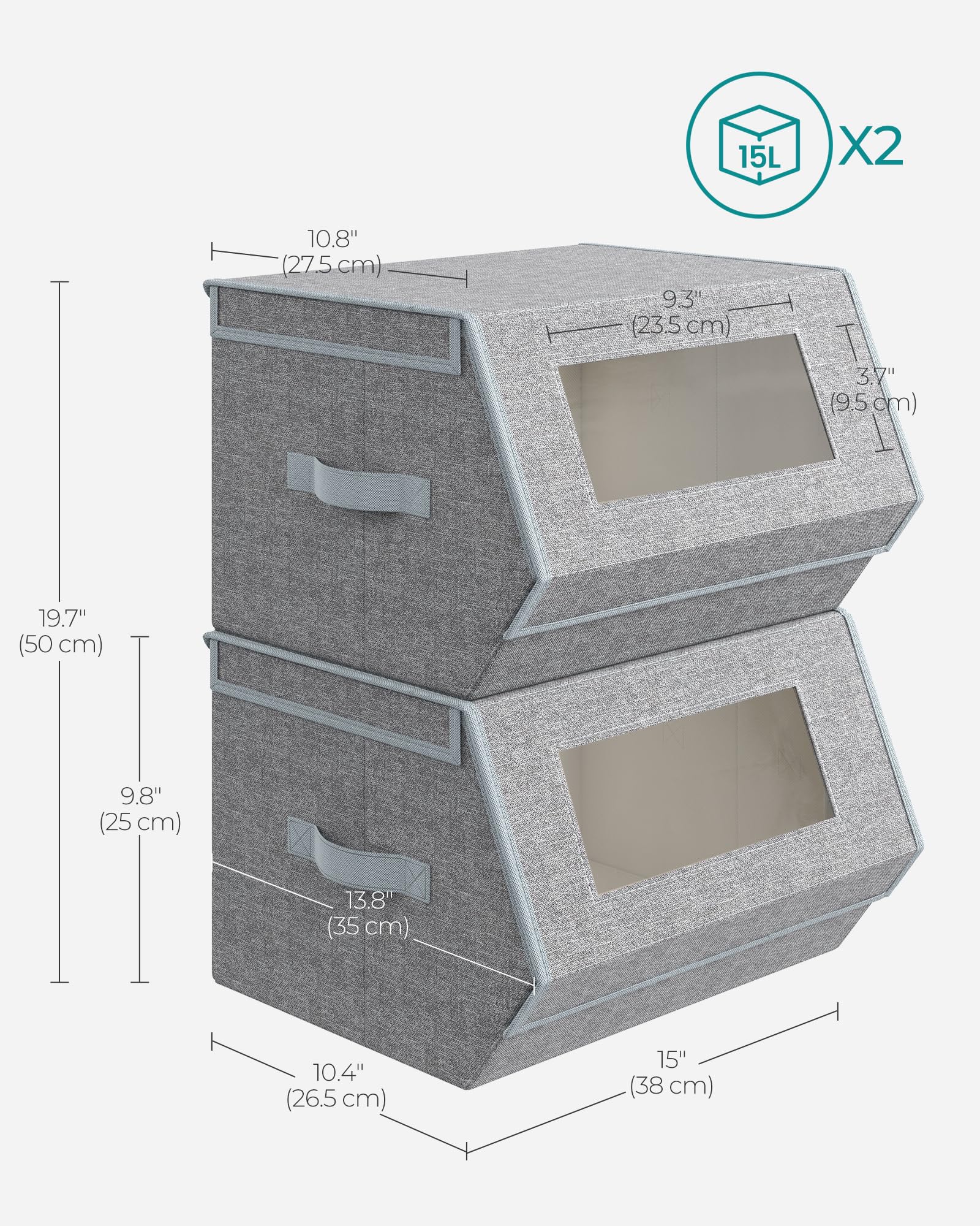 SONGMICS Stackable Storage Bins, Set of 2, with Lids and Front Windows
