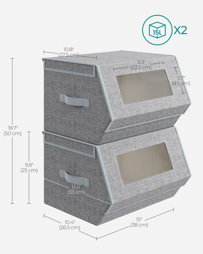 SONGMICS Stackable Storage Bins, Set of 2, with Lids and Front Windows