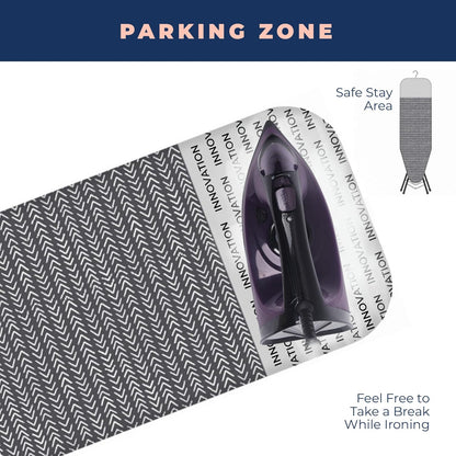 Happhom Ironing Board, Compact and Space Saver Iron Board, Safety Ironing with Park Zone and 4 Layers Extra Thick Cover, Patented Lock System for Foldable Leg, Easy Storage with Smart Hanger (13x43)