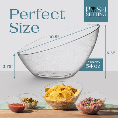 Posh Setting - Silver Plastic Serving Bowls Angled & Candy - Salad & Fruit Serving Bowls Wedding - 8 OZ, Glitter, 5 Pack