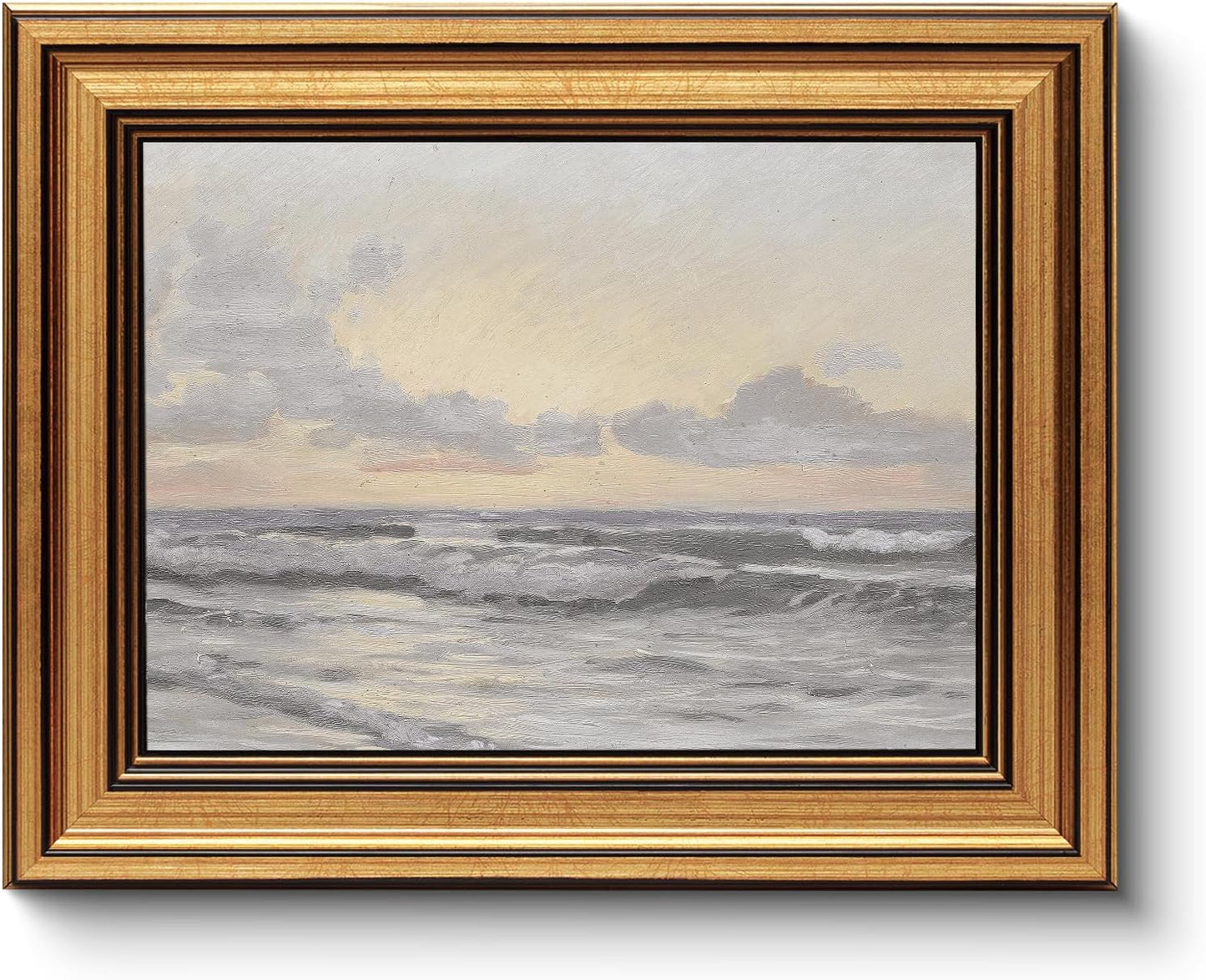 HUARCEY Gold Framed Vintage Wall Art for Living Room, Landscape Painting Prints Shelf Decor for Kitchen, Aesthetic Coastal Bedroom Wall Art, Christmas Gifts for Friends or Family ( Sea or Sky - 8"x10" )