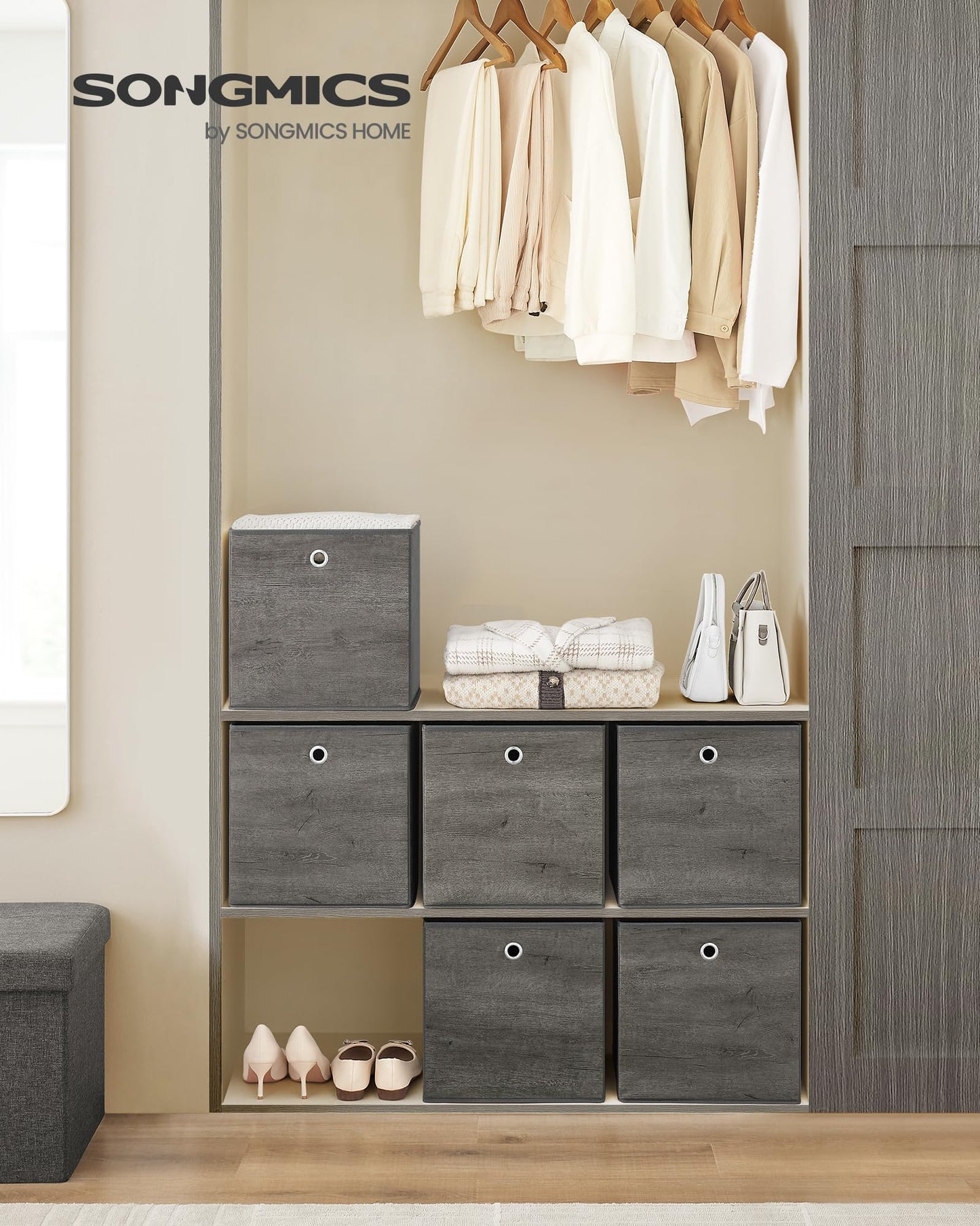 SONGMICS Storage Cubes, Set of 6, 13-Inch Foldable Closet Organizers