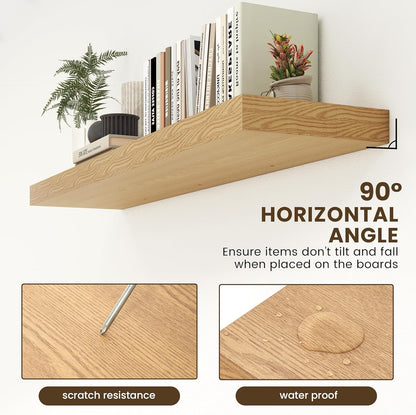Deep Floating Shelves for Wall - 55 Inch Wide x 12 Inch Deep Wall Shelves Set of 1 - Rustic Oak Color Wood Shelves for Living Room, Bathroom, Laundry Room, Bedroom, Kitchen, Home Office