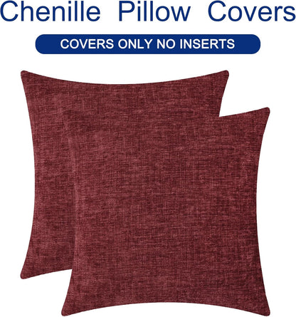 CaliTime Throw Pillow Covers Decorative 16 X 16 Inches Pack of 2 Cozy Chenille Cushion Cases for Couch Sofa Bed Living Room Home Burgundy
