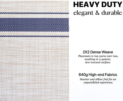 LEXMORE PlaceMats Set of 12 Vinyl/Plastic Woven Place Mats for Kitchen Table Indoor/Outdoor Washable PlaceMat Wipeable Dining Table Mats(Blue Skyline)